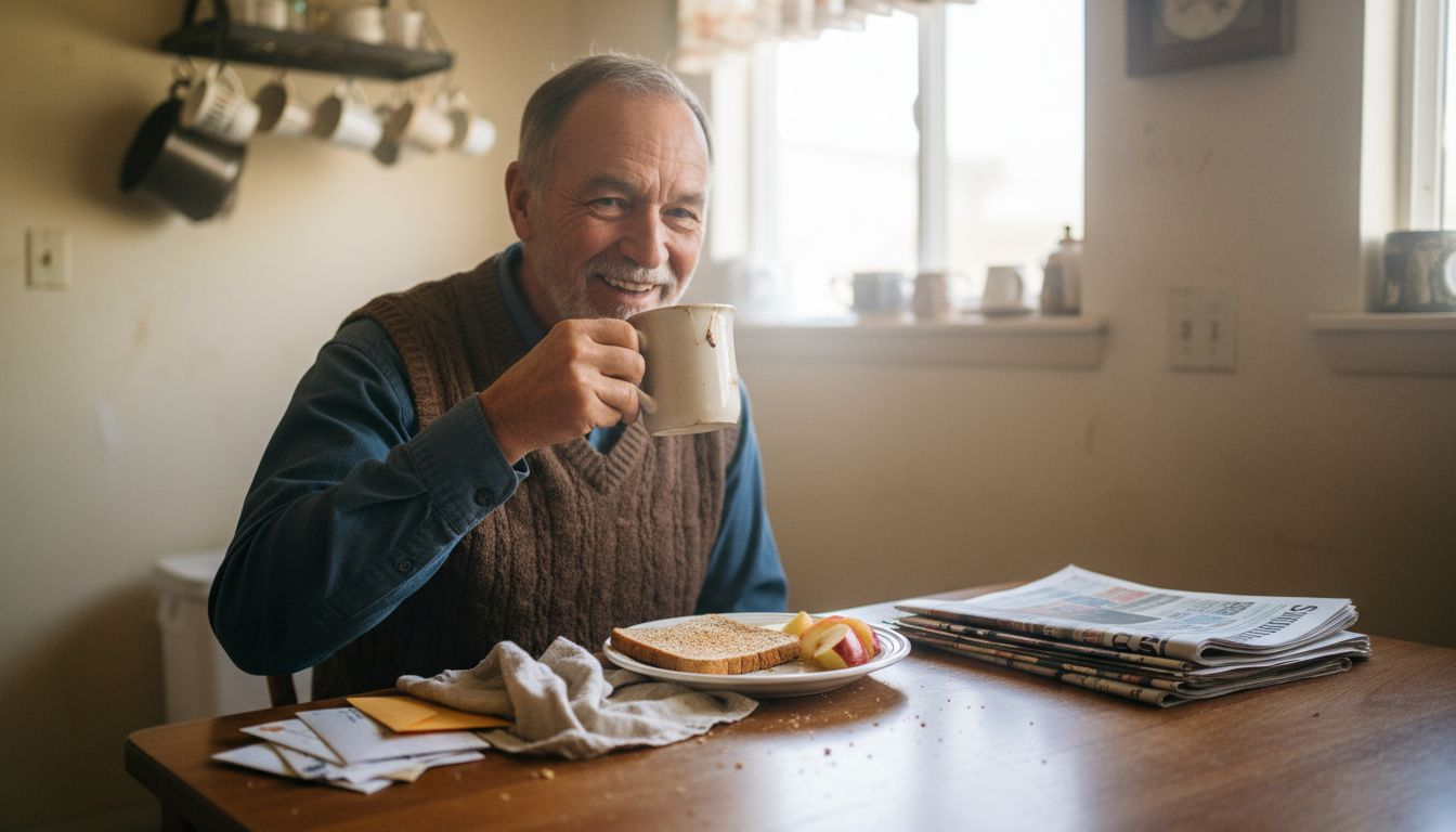 Senior man eats comfortably with dental implants