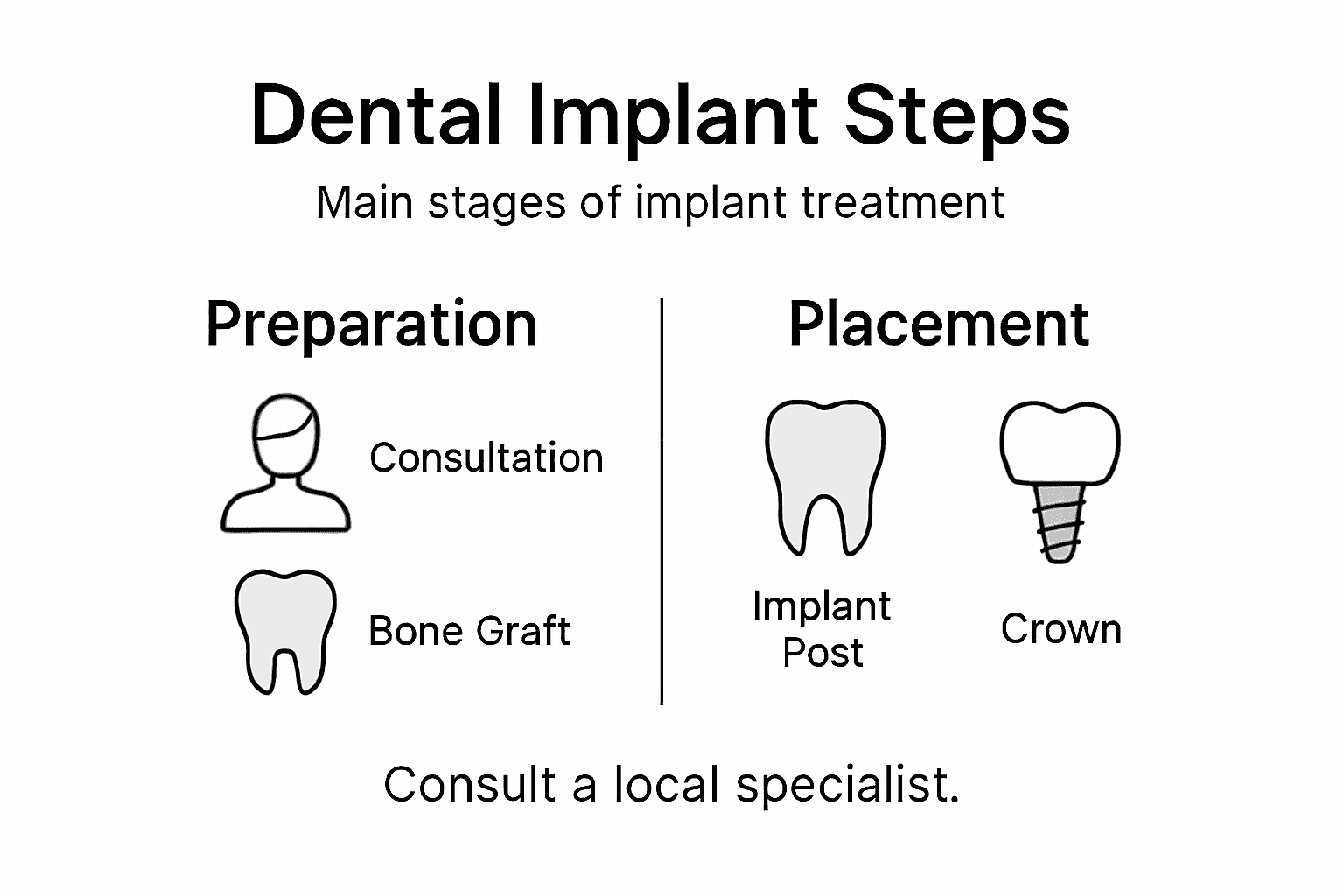 Infographic showing dental implant procedure stages