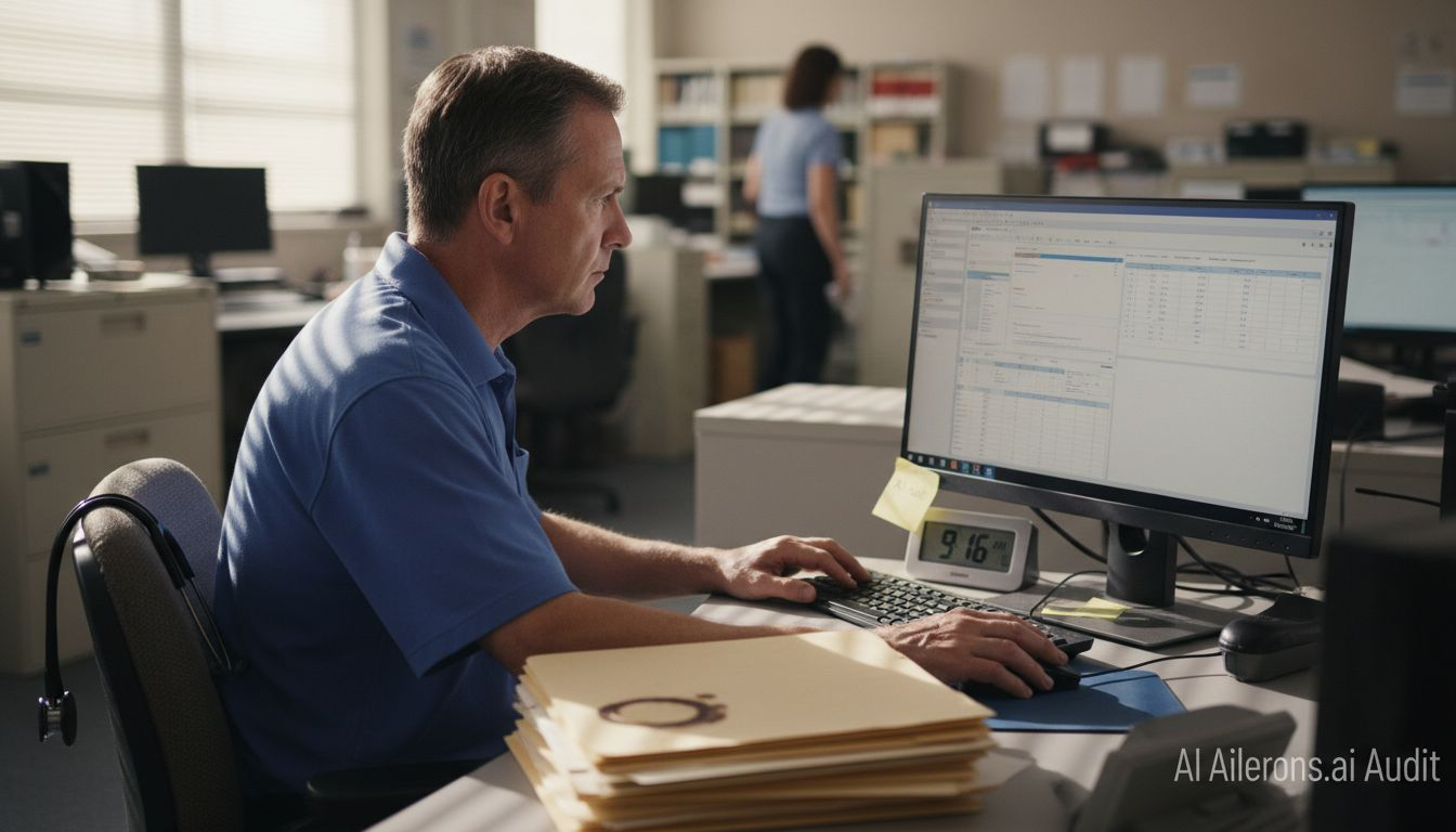 Administrator working with AI in healthcare office