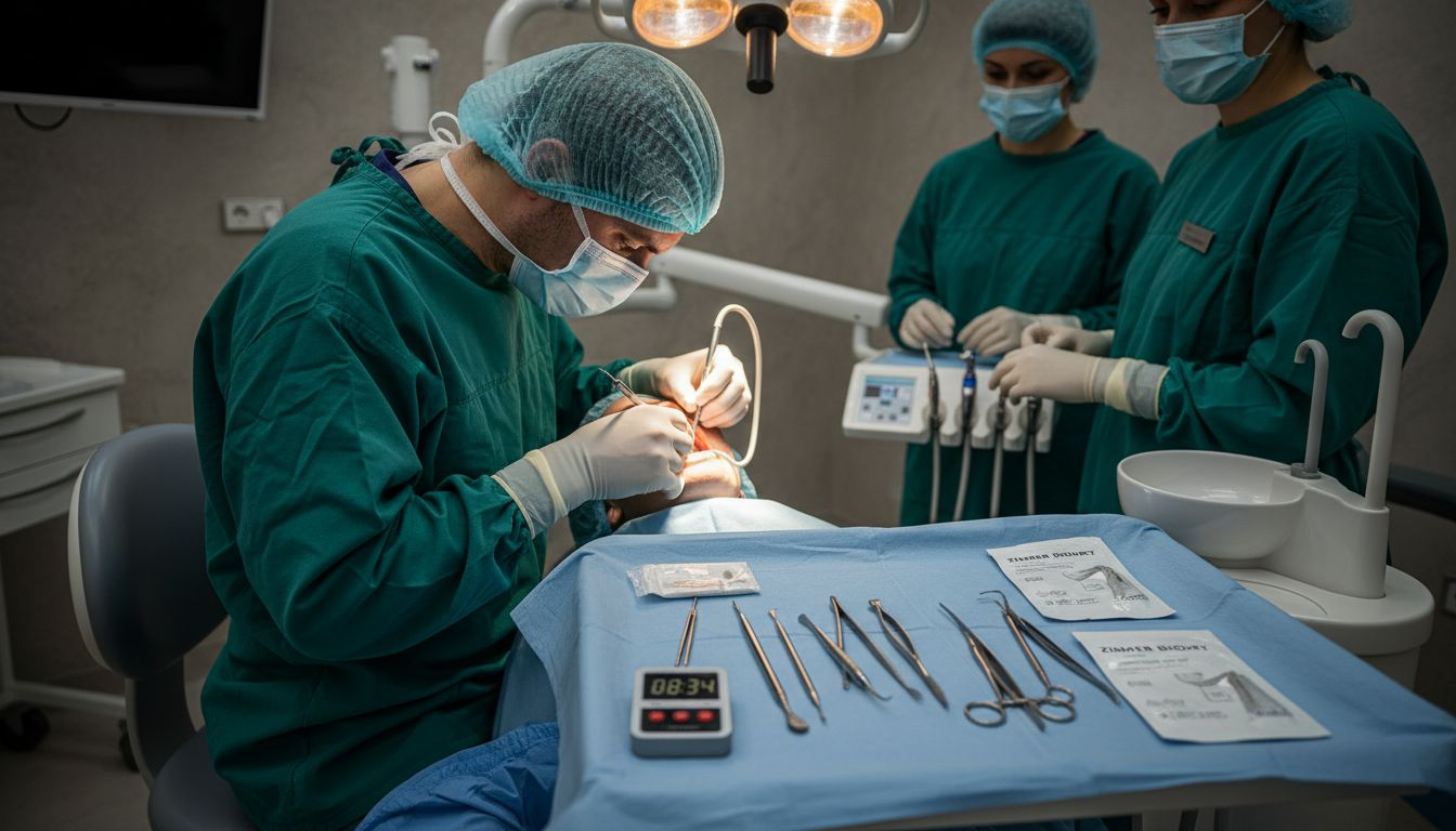 Dental surgeon performing implant placement surgery