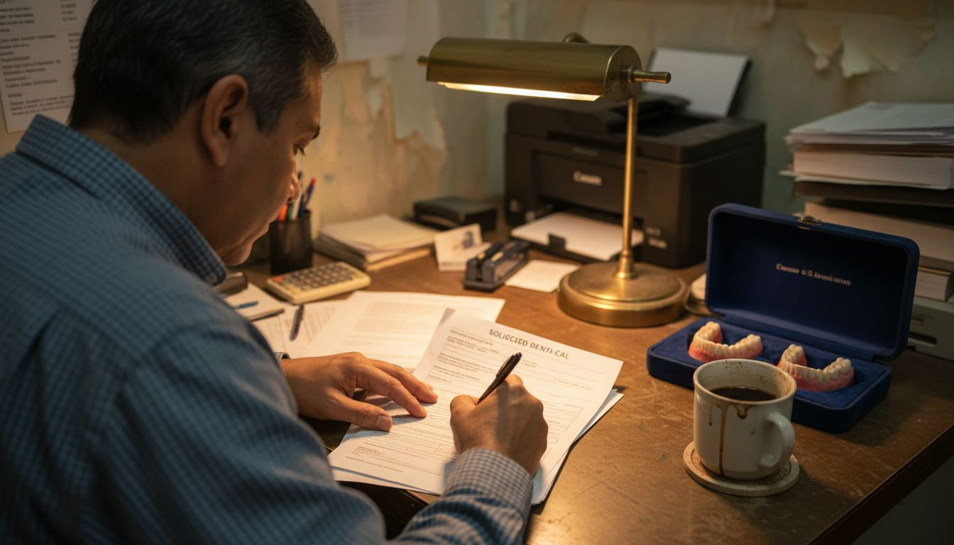 Profesional registrando información en la recepción de una clínica dental