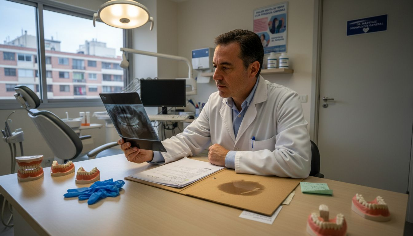 Odontólogo analizando una radiografía en la consulta