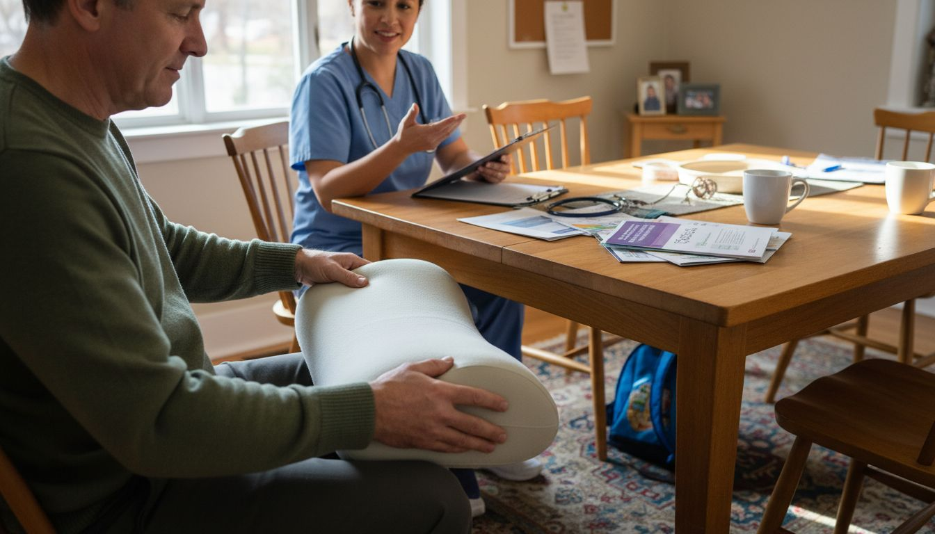 Caregiver receiving hospice support training at home