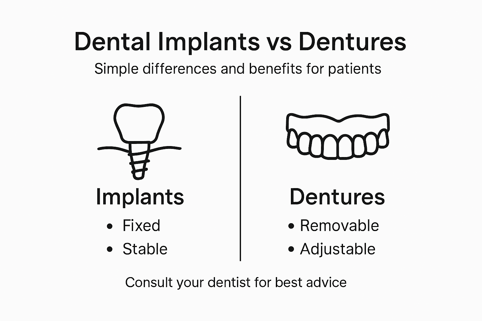 Infographic comparing dental implants and dentures
