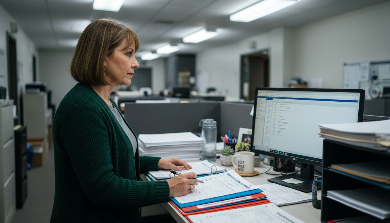 Hospice administrator reviewing training documents