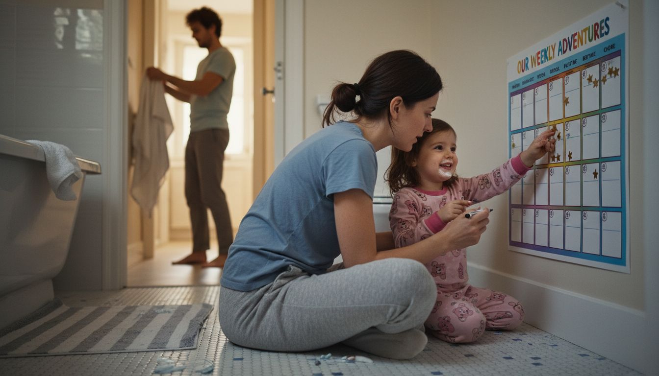 Mother and daughter tracking dental routine