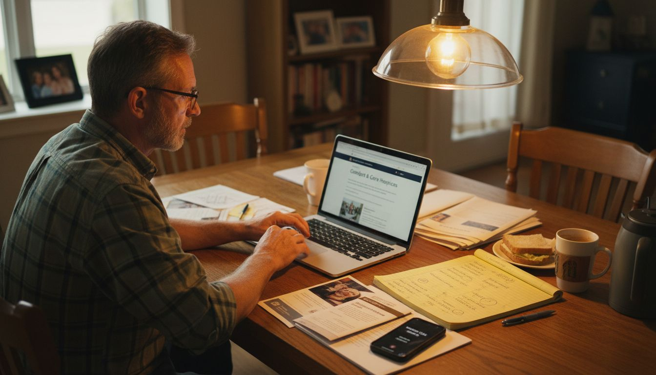 Man researching hospice provider options