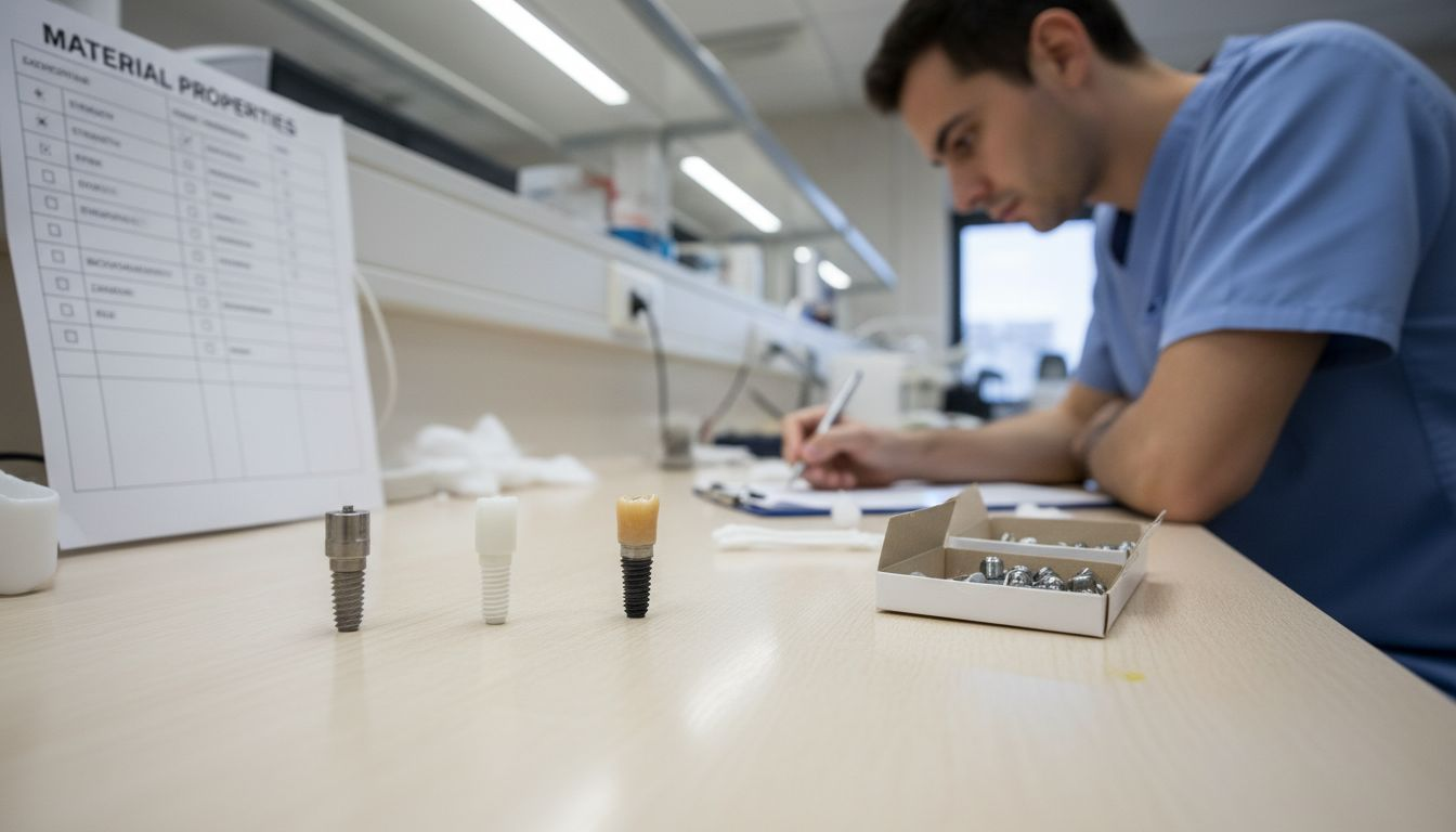 Dental implant material samples side by side