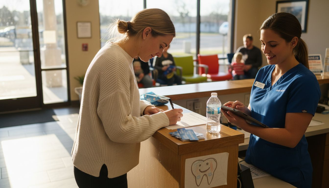 Patient signing dental financing paperwork