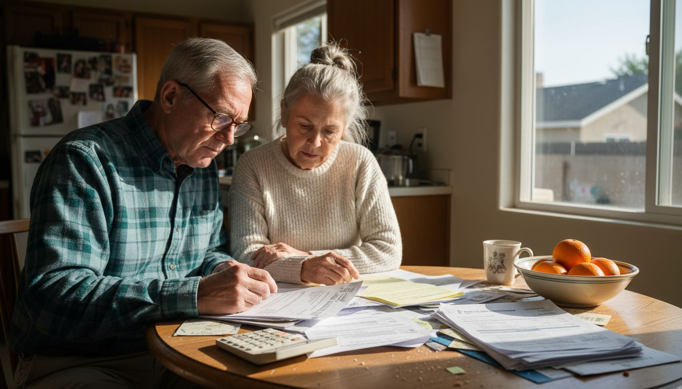 Couple reviewing hospice cost paperwork