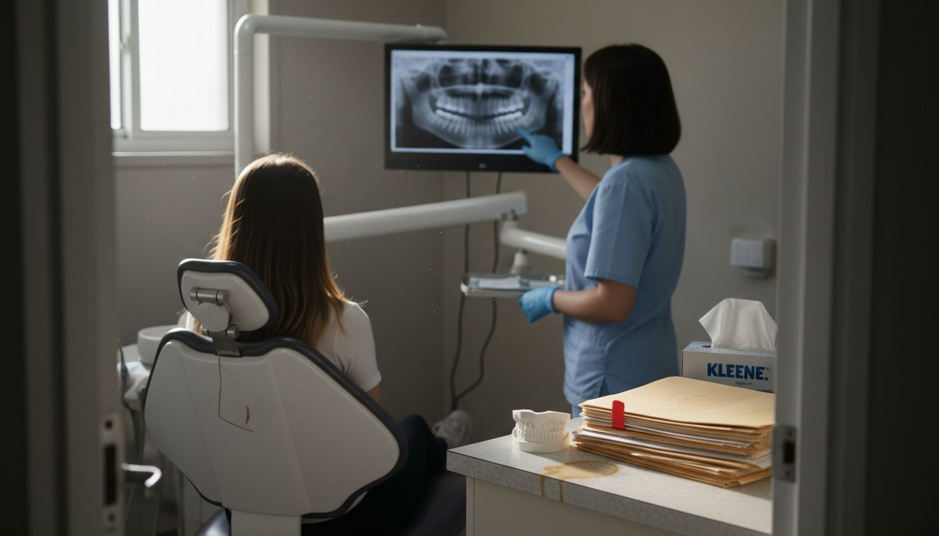 Dental patient reviews jaw X-ray consultation
