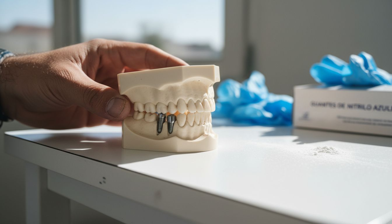Maqueta de mandíbula con implante dental incorporado