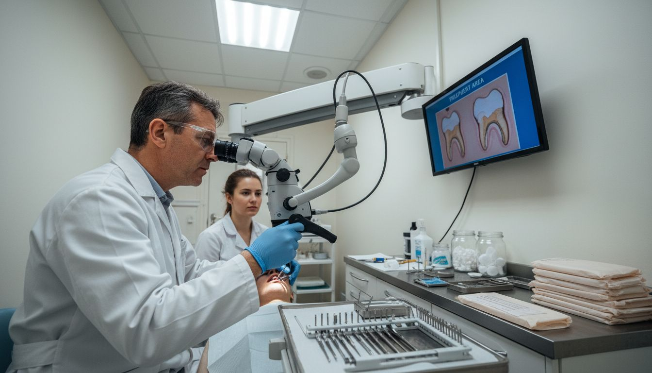 Endodontist using microscope for root canal