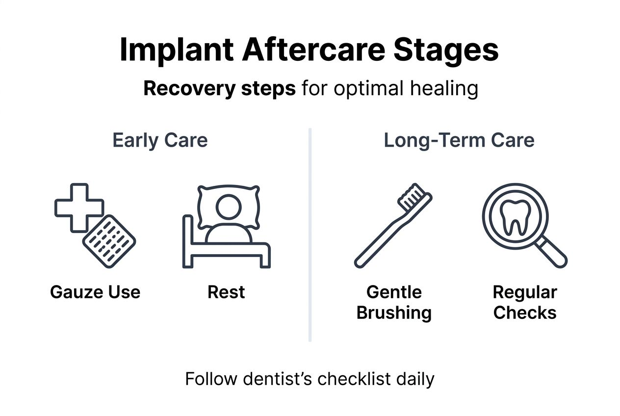 Infographic showing dental implant aftercare steps