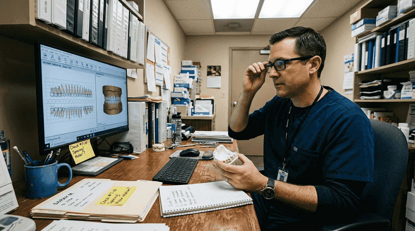 Orthodontist analyzing detailed treatment plan