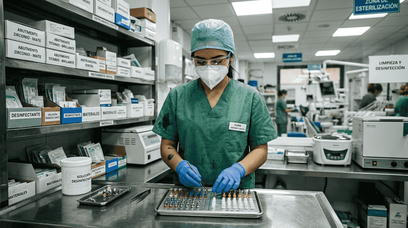 Asistente especializado en la manipulación de implantes de titanio y zirconio