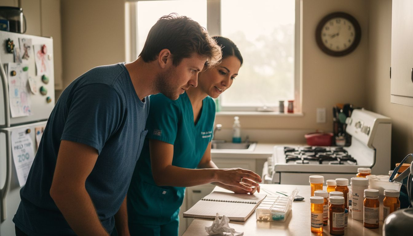 Hospice aide teaches medication prep to family