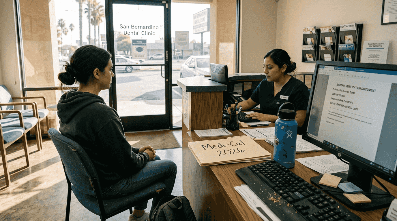 Patient and receptionist verify dental insurance