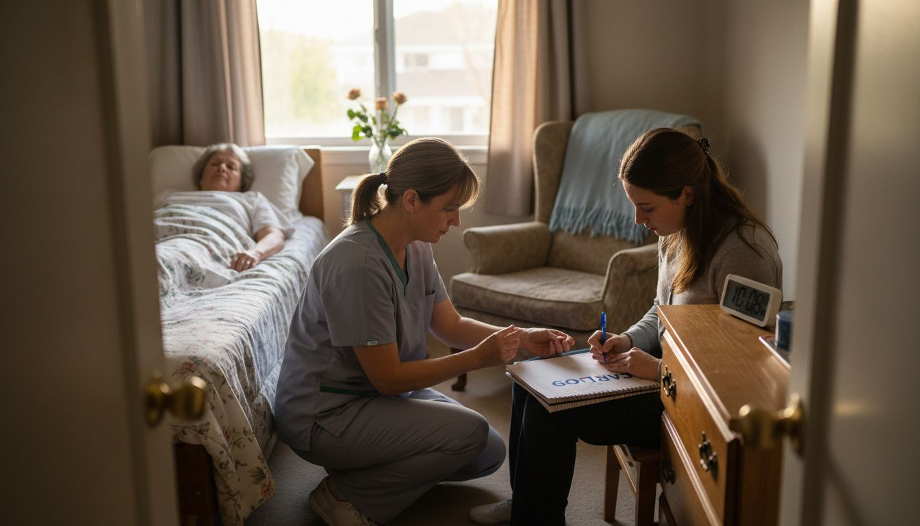 Hospice nurse visiting patient in family home