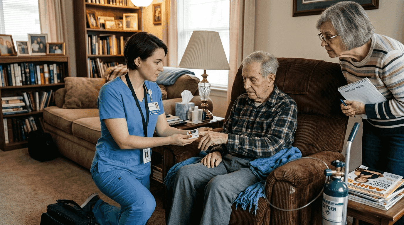 Hospice nurse assists patient during emergency