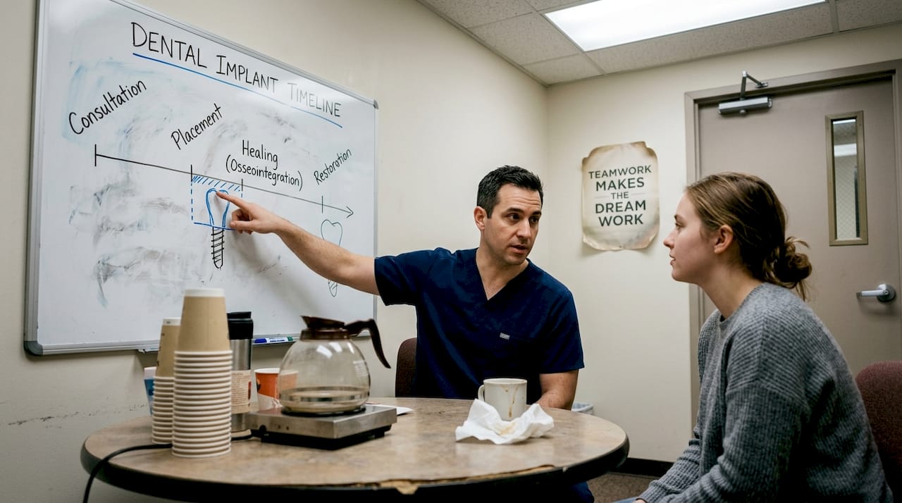 Specialist discussing dental implant risks with patient