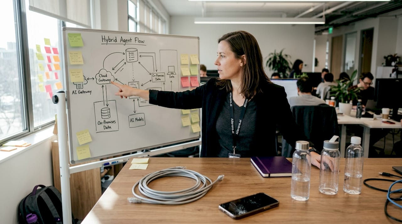 IT architect reviews hybrid AI workflow board