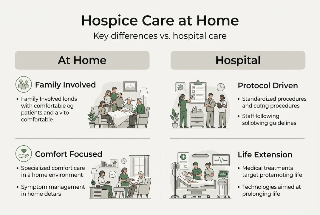 Infographic comparing home and hospital hospice care