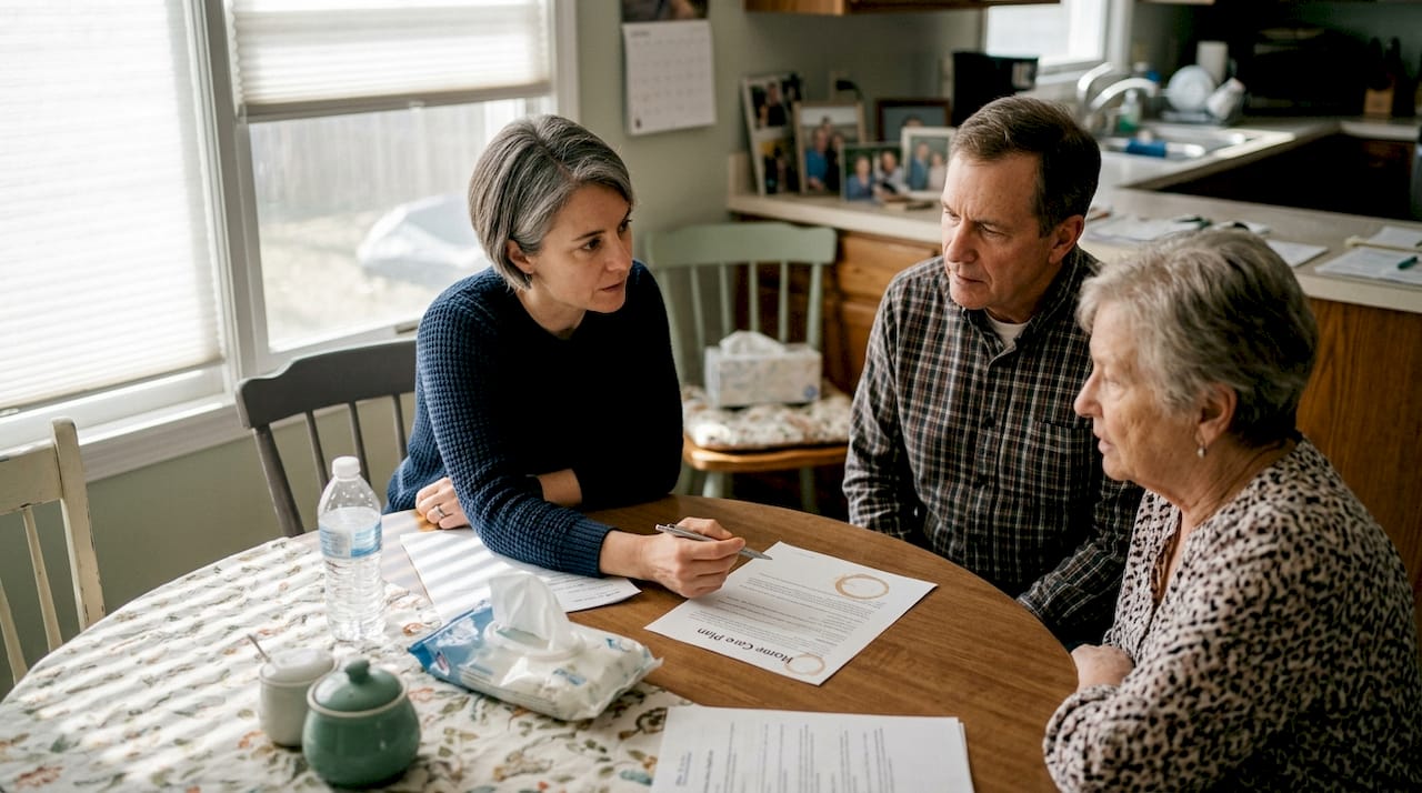 Hospice doctor discusses care plan with family