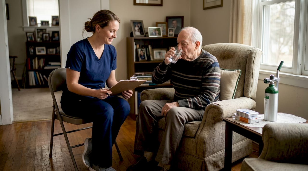 Nurse assessing patient during home visit