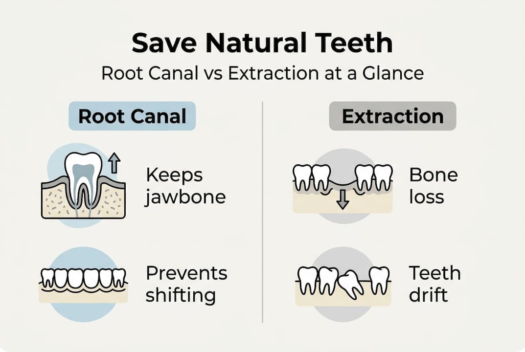 Infographic comparing root canal and extraction benefits