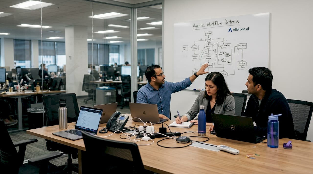 Team discussing agentic workflow in meeting room
