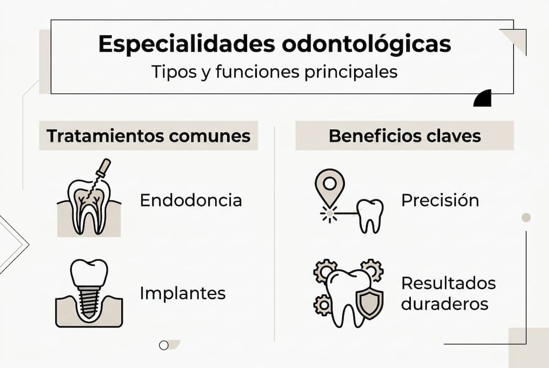 Descubre en esta infografía las distintas ramas de la odontología y cómo cada especialidad puede mejorar tu salud bucal.