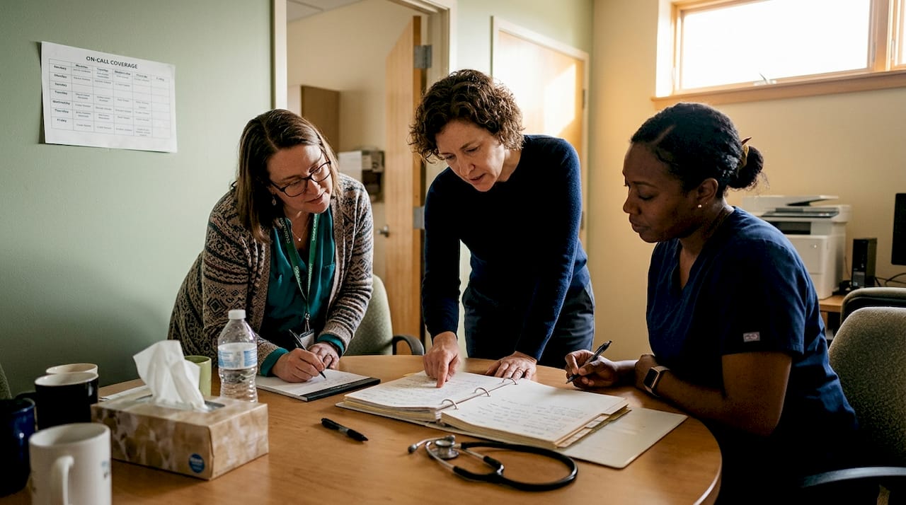 Hospice team reviewing patient chart together