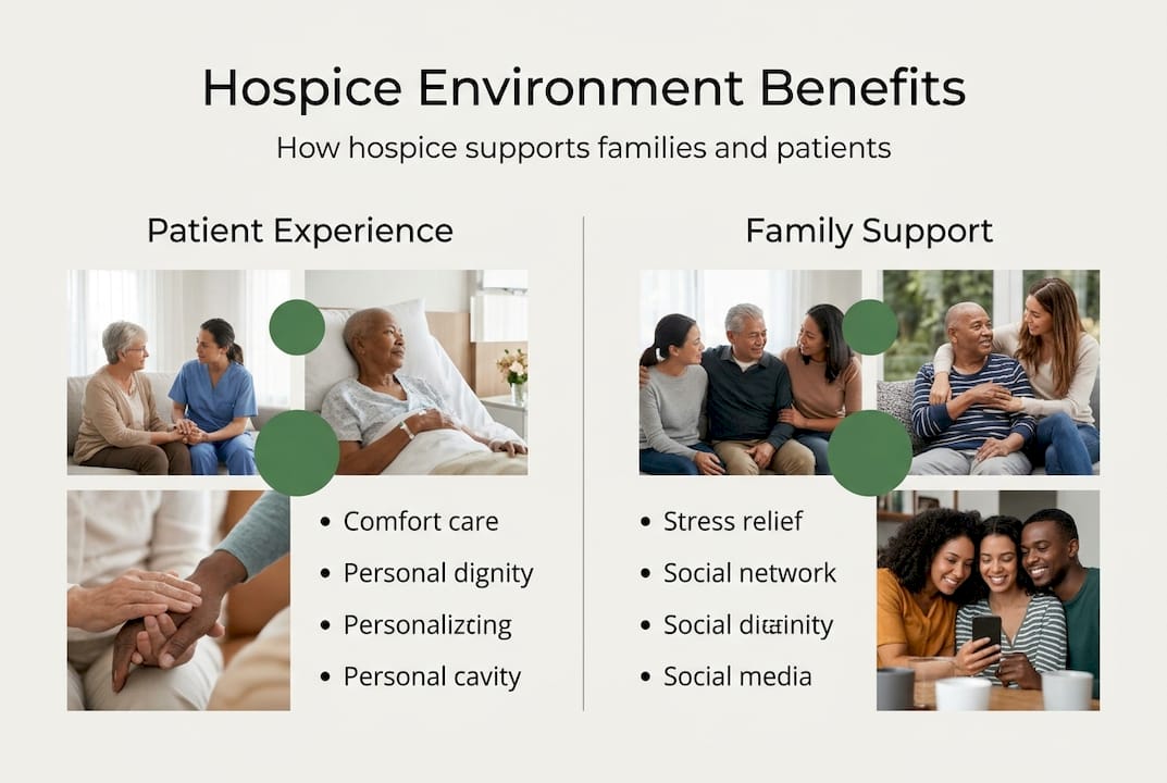 Infographic summarizing hospice environment benefits