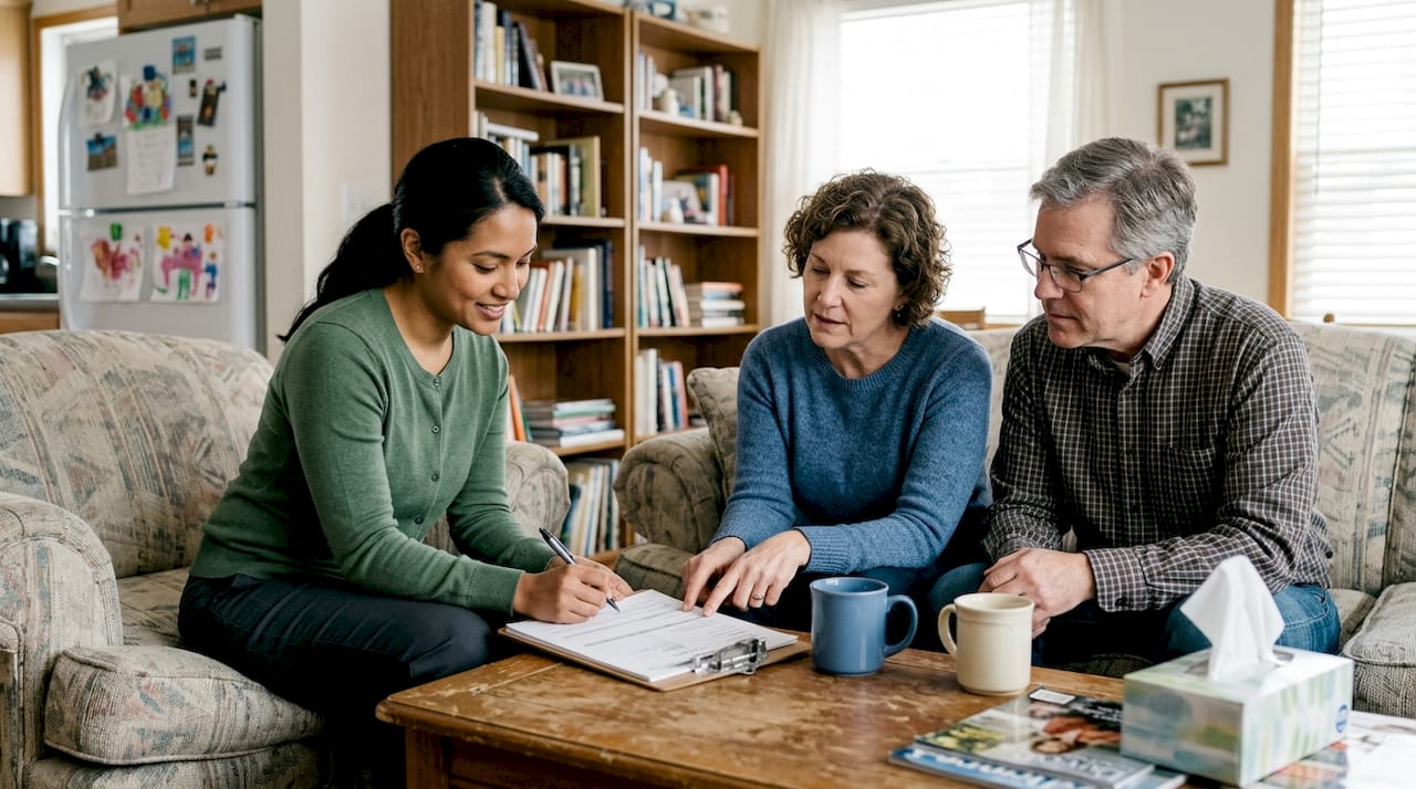 Care team planning with family at home