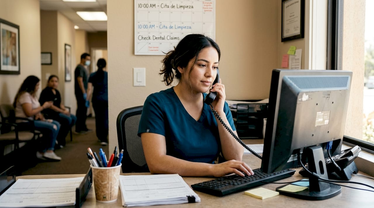 Coordinator managing dental insurance paperwork
