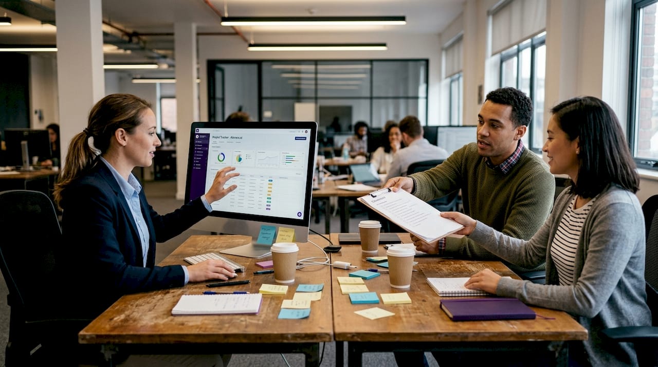 Operations team collaborating on workflow tasks
