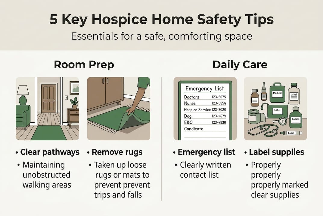 Infographic summarizing key hospice home safety tips