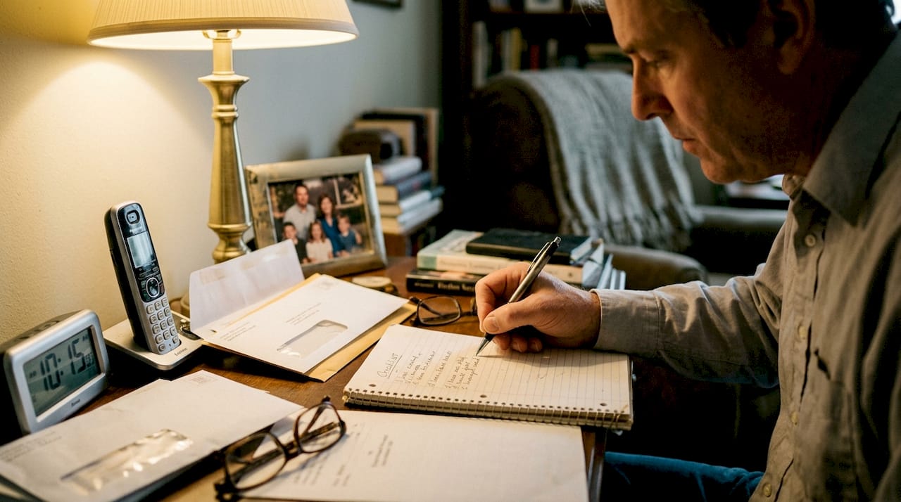 Hombre elaborando una lista de pasos para el proceso de cuidados paliativos