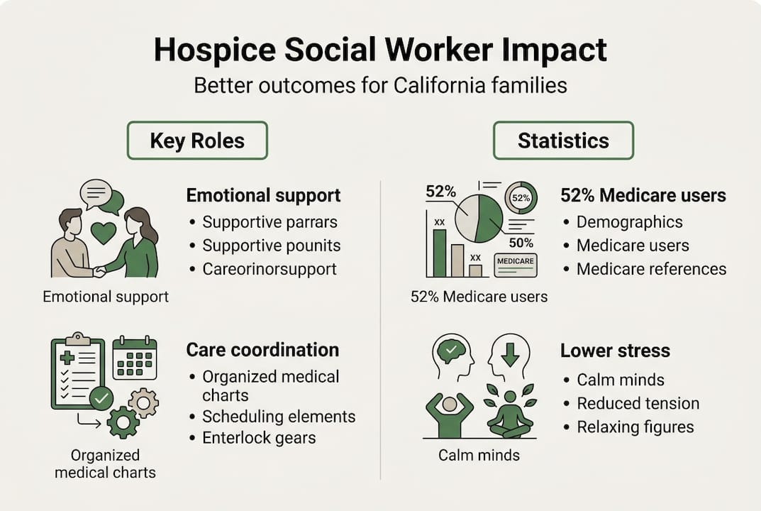 Infographic showing hospice social worker roles and statistics