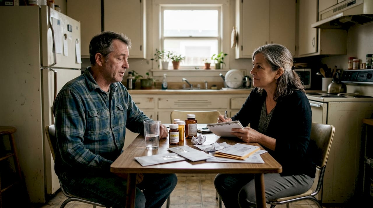 Caregiver discussing support with hospice social worker