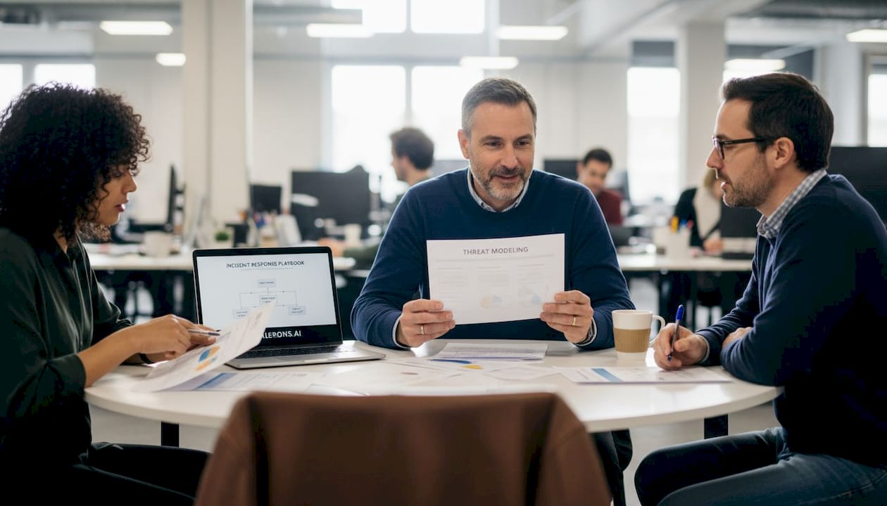 Team reviews AI security threats at table