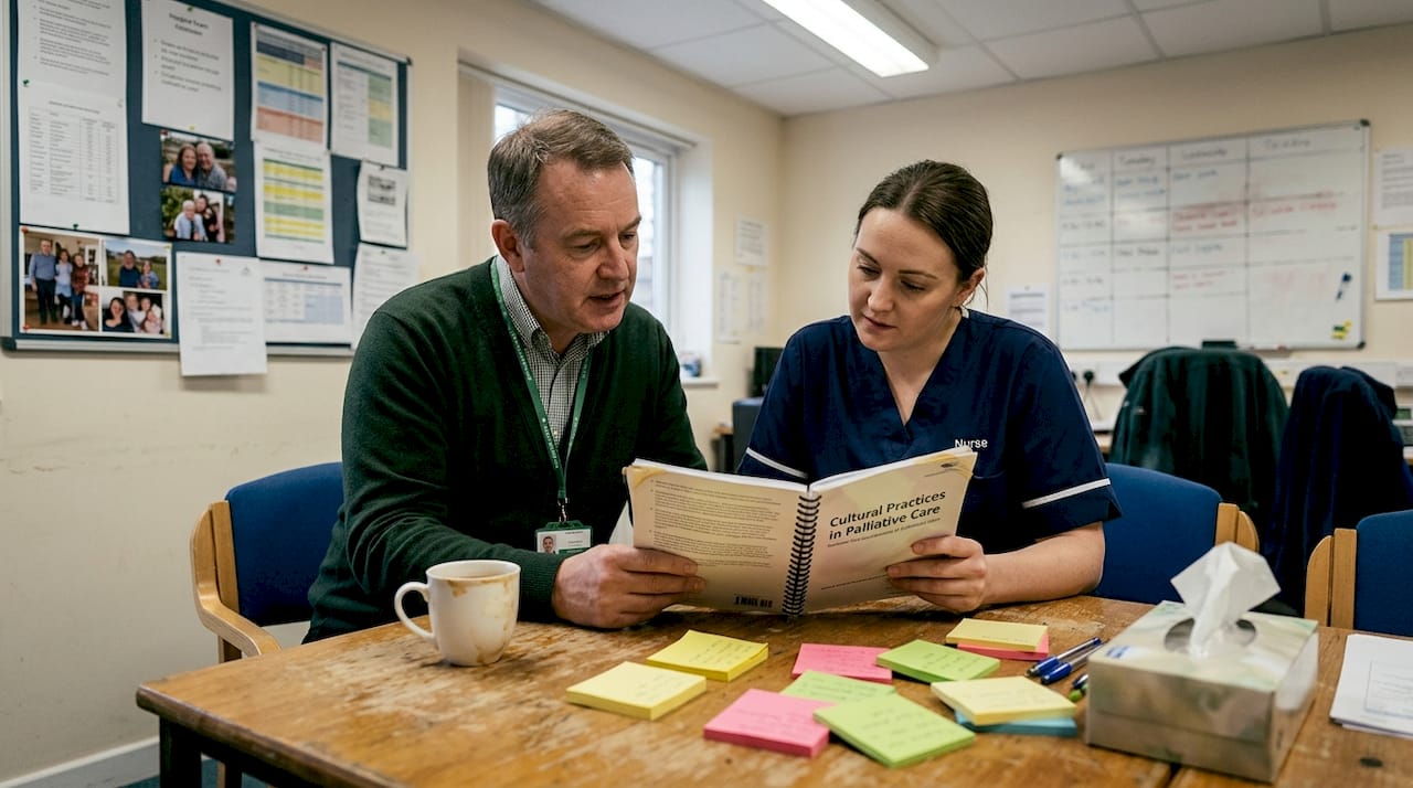 Hospice staff reviewing cultural support resources