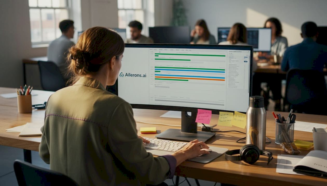 Worker reviewing AI workflow dashboard status