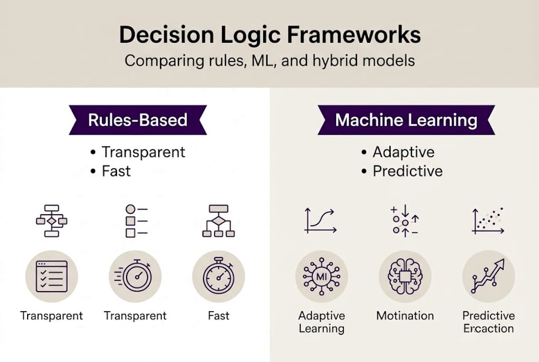 Infographic comparing decision logic frameworks