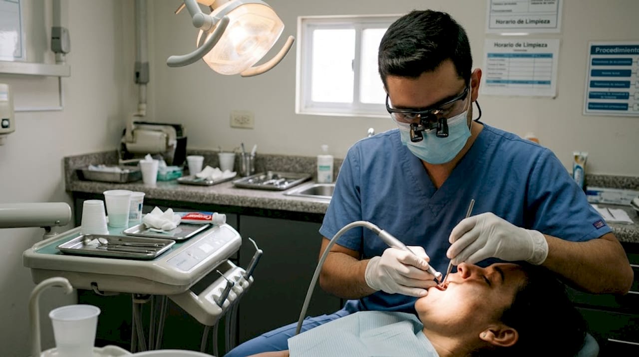 Higienista dental realizando un empaste