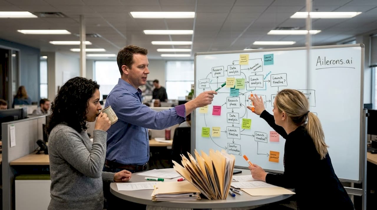 Team mapping out business workflow process