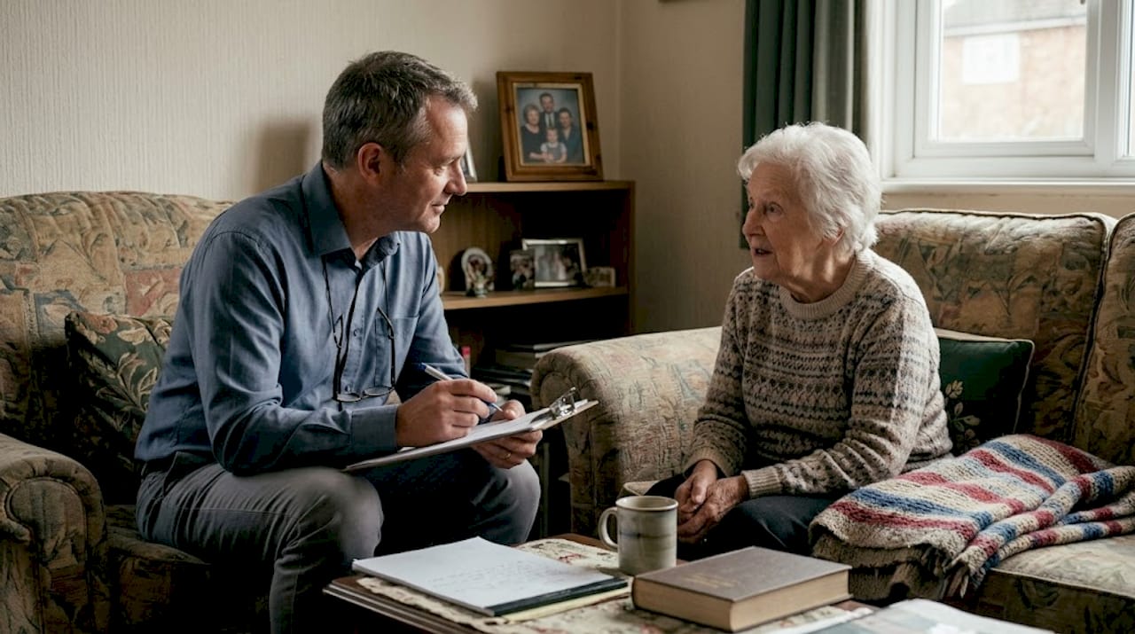 Chaplain speaking with hospice patient at home