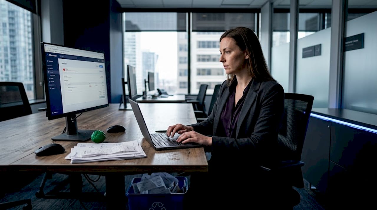 Finance employee reviewing AI-flagged invoice anomalies