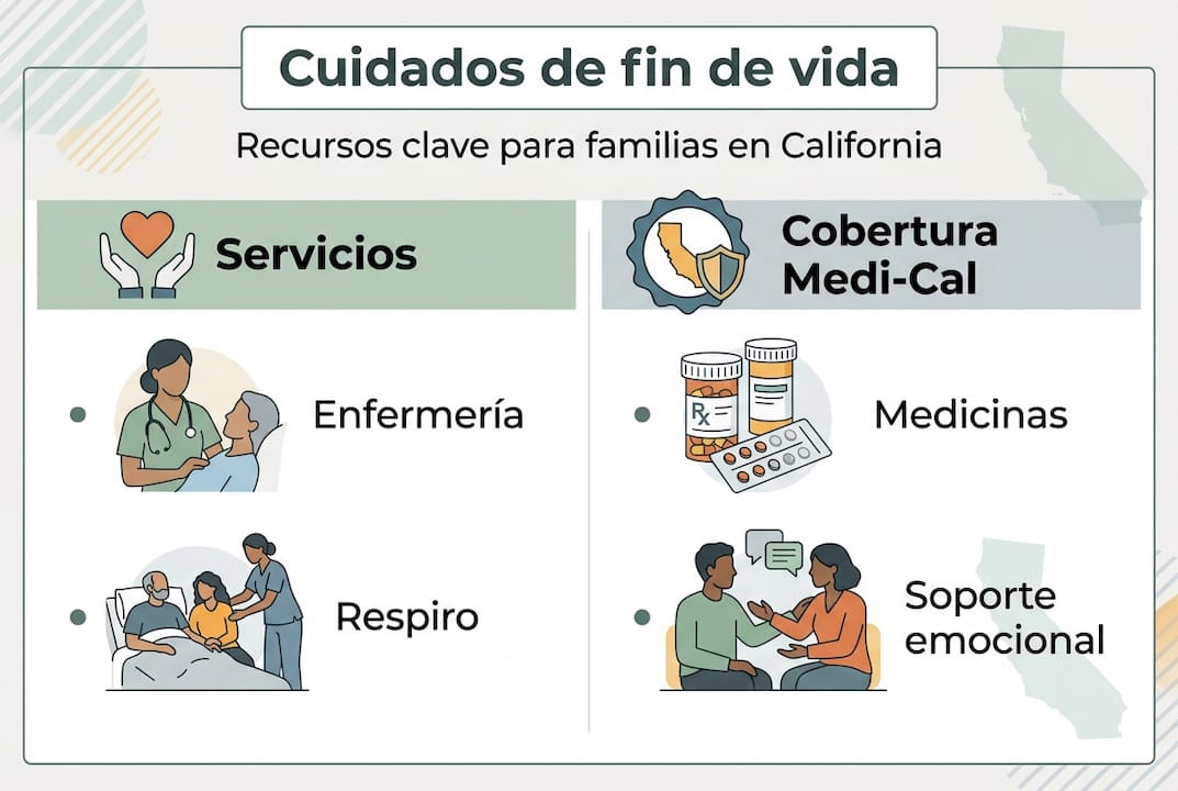 Guía visual sobre opciones de cuidados paliativos y beneficios de Medi-Cal